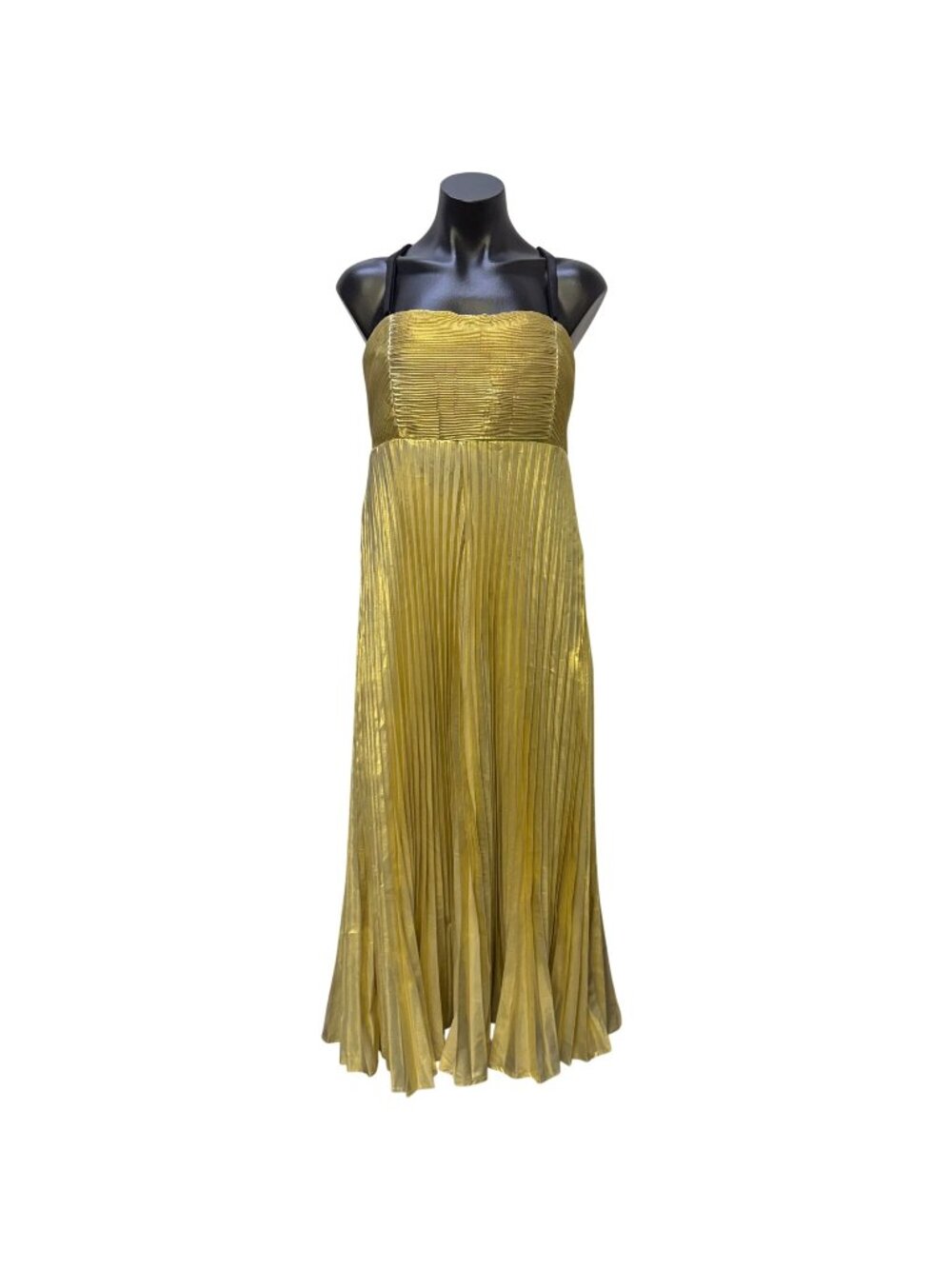 NWT Letmebe Gold Pleated Maxi Dress With Adjustable Straps Size M